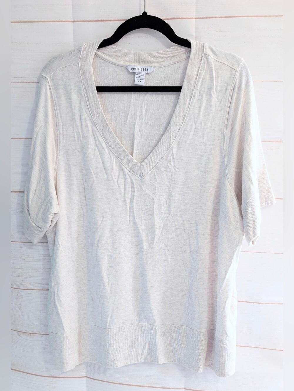 Nwot Athleta Light Cream Short Sleeve Pullover Sweatshirt Extremely Soft Size 2X